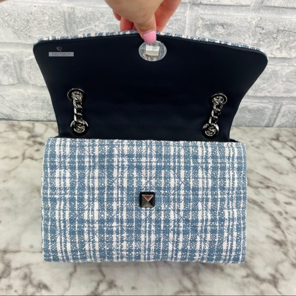 Kate Spade Natalia Denim Tweed Medium Flap Chain Shoulder Bag Crossbody - Picture 6 of 9